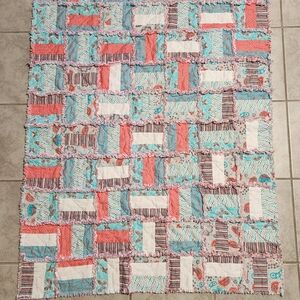 Handmade "Zoey" Coral & Teal Rag Quilt - Home Bedding